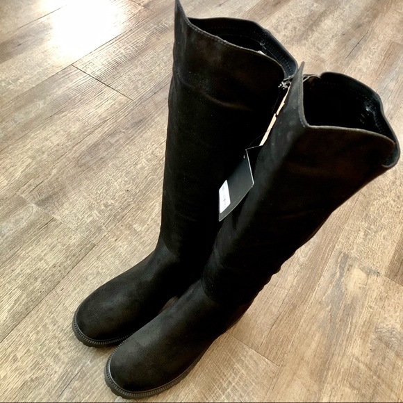 Black Faux Suede Knee Boots - Picture 5 of 9